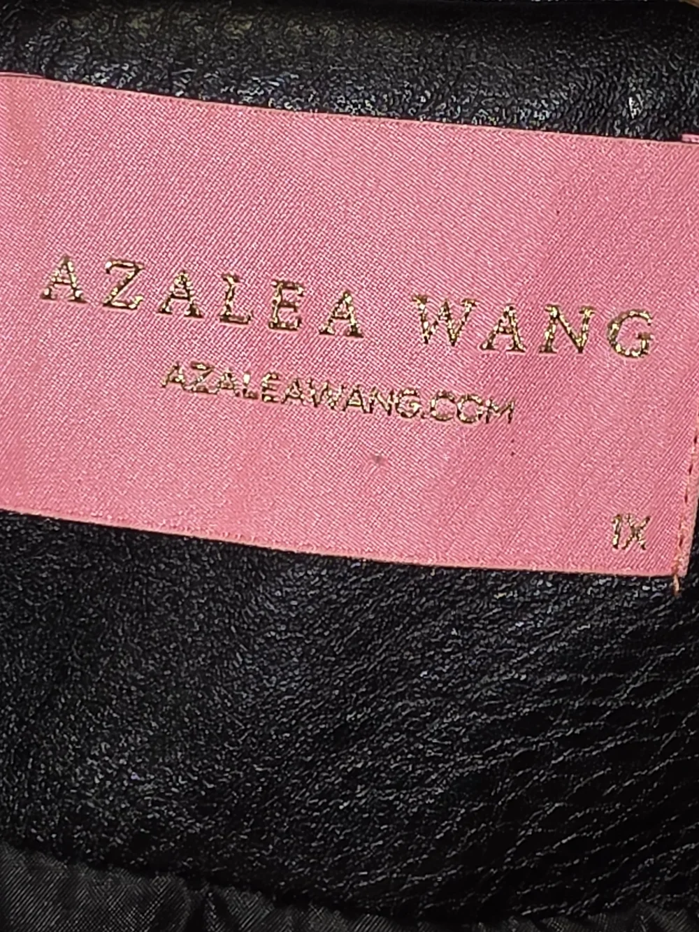 Azalba  Wang Black Leather Studded Biker Jacket with Gold Stars W 1x